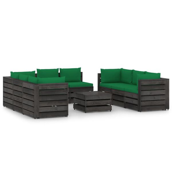 vidaXL 9-tlg. Garten-Lounge-Set mit Kissen Grau Impr&auml;gniertes Holz