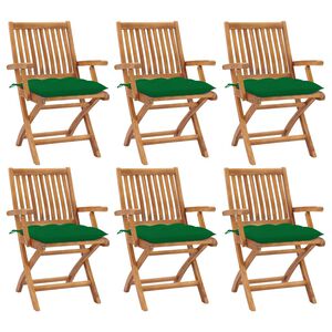 vidaXL Klappst&uuml;hle mit Kissen, 6-teilig, Massivholz Teakholz