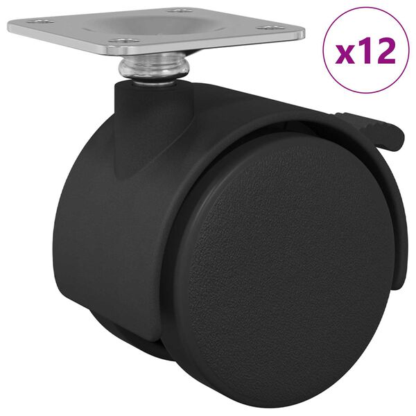 vidaXL Rolle 12 pcs Schwarz 39,5 x 39,5 x 37,8 mm