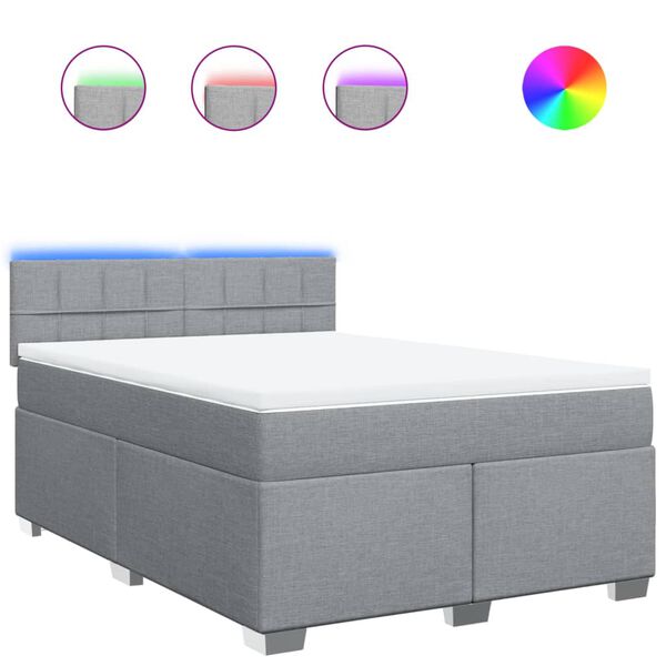 vidaXL Boxspringbett mit Matratze Hellgrau 140x190 cm Stoff