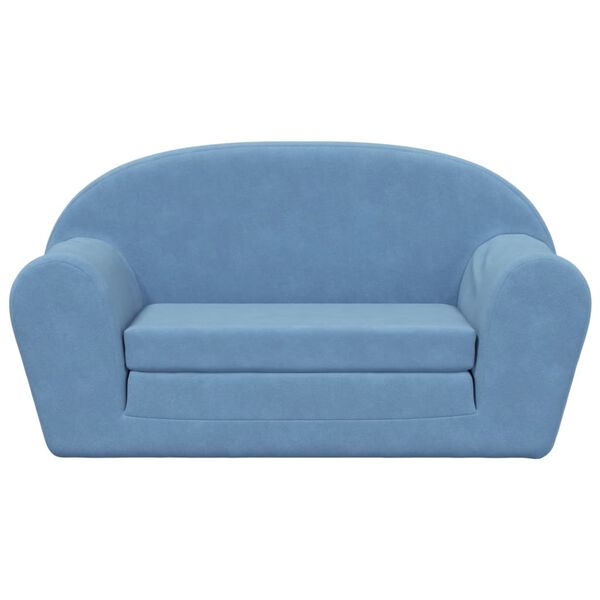 vidaXL Kinder-Schlafsofa 2-Sitzer Blau Weicher Pl&uuml;sch