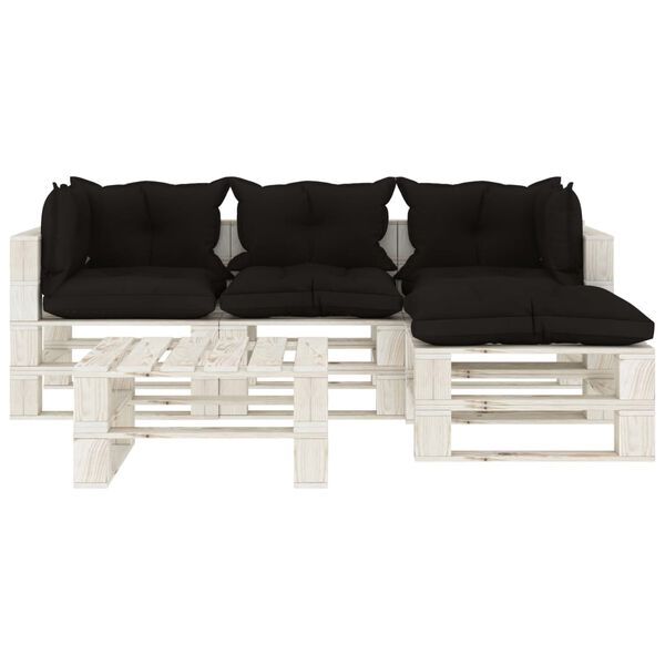 vidaXL 5-tlg. Garten-Lounge-Set Paletten mit Kissen in Schwarz Holz