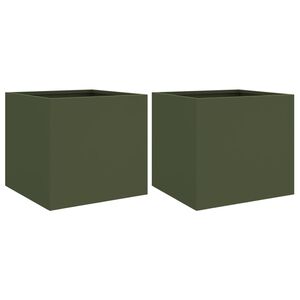 vidaXL Pflanzk&uuml;bel 2 Stk. Olivgr&uuml;n 32x30x29 cm Stahl