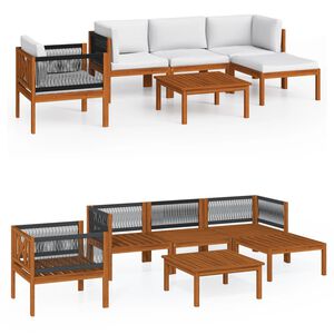 vidaXL 6-tlg. Garten-Lounge-Set mit Kissen Cremefarbenes Holz Akazie & Seil