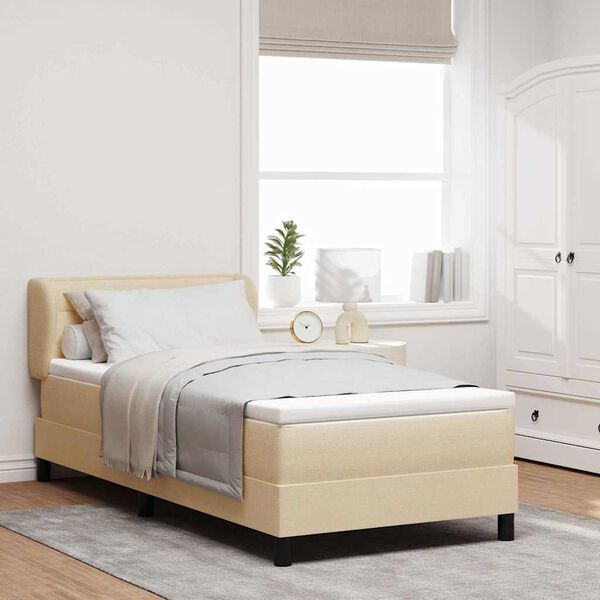 vidaXL Boxspringbett mit Matratze Creme 100 x 200 cm Stoff