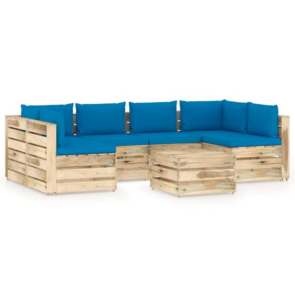 vidaXL 7-tlg. Garten-Lounge-Set mit Kissen Gr&uuml;n Impr&auml;gniertes Holz