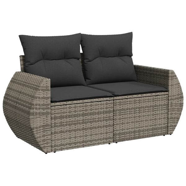 vidaXL Gartensofa 2-Sitzer mit Kissen Grau Poly Rattan