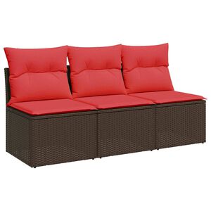 vidaXL Gartensofa mit Kissen 3-Sitzer Braun Poly Rattan