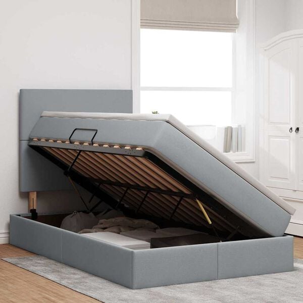 vidaXL Aufbewahrungsbett mit Matratze Hellgrau 120 x 200 cm Polyester