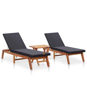 vidaXL Sonnenliegen 2 Stk. mit Tisch Poly Rattan und Massivholz Akazie