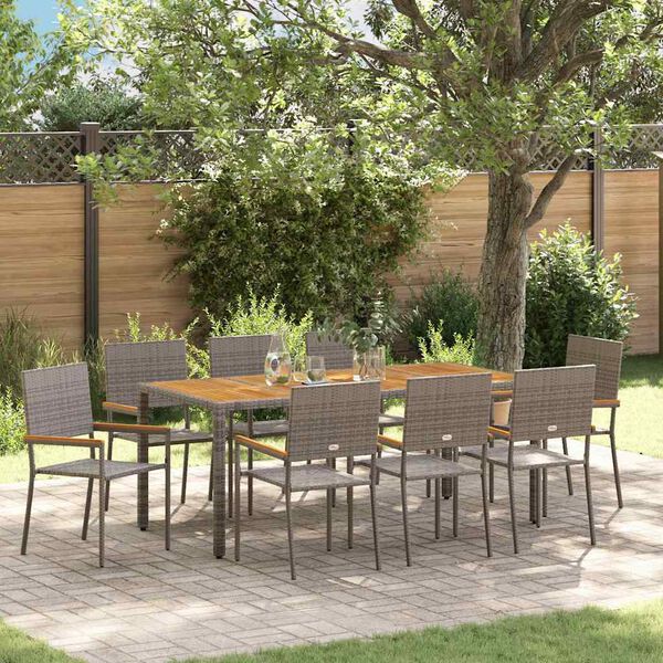 vidaXL Garten Essgruppe 9 pcs Grau Poly-Rattan