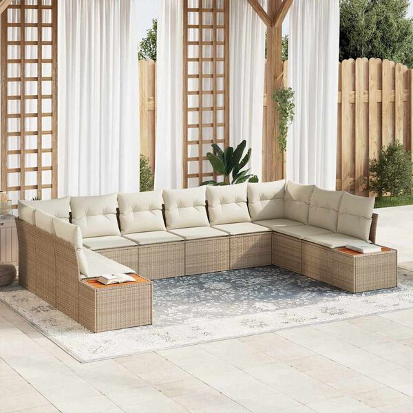 vidaXL Gartensofa-set mit Kissen 10 pcs Beige und Creme Polyrattan