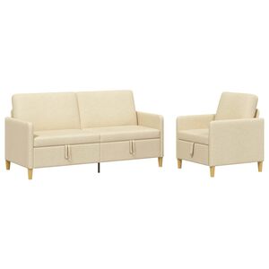 vidaXL Sofa Set mit Stauraum 2 stk. Creme Polyester