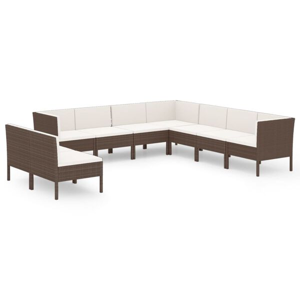 vidaXL 9-tlg. Garten-Lounge-Set mit Auflagen Poly Rattan Braun