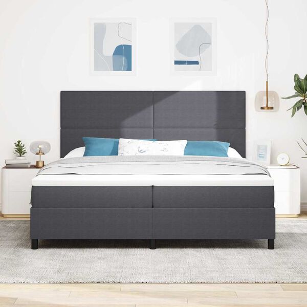 vidaXL LED Boxspringbett Dunkelgrau und Wei&szlig; 200 x 200 cm Cordstoff