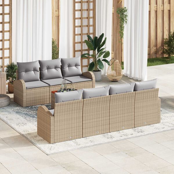 vidaXL Gartensofa-set mit Kissen 8 pcs Beige Poly-Rattan
