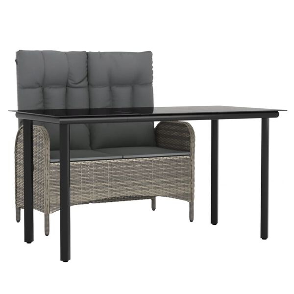 vidaXL 2-tlg. Garten-Essgruppe mit Kissen Grau Poly Rattan