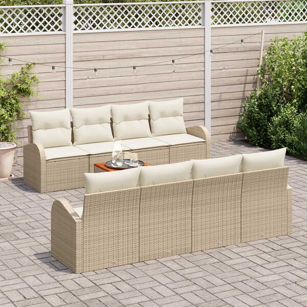 vidaXL Gartensofa-set mit Kissen 9 pcs Beige Poly-Rattan