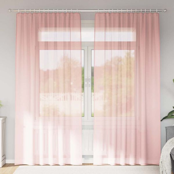 vidaXL Voile Vorh&auml;nge mit Stangentaschen 2 Stk. Rosa