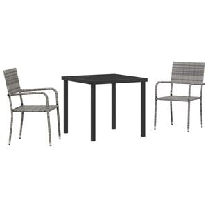 vidaXL Garten Essgruppe mit Kissen 3 pcs Grau Poly-Rattan