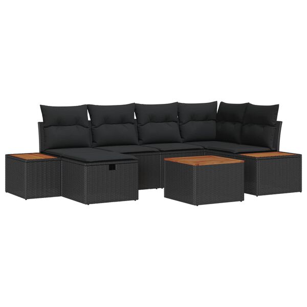 vidaXL Gartensofa-set mit Kissen 7 pcs Schwarz Poly-Rattan