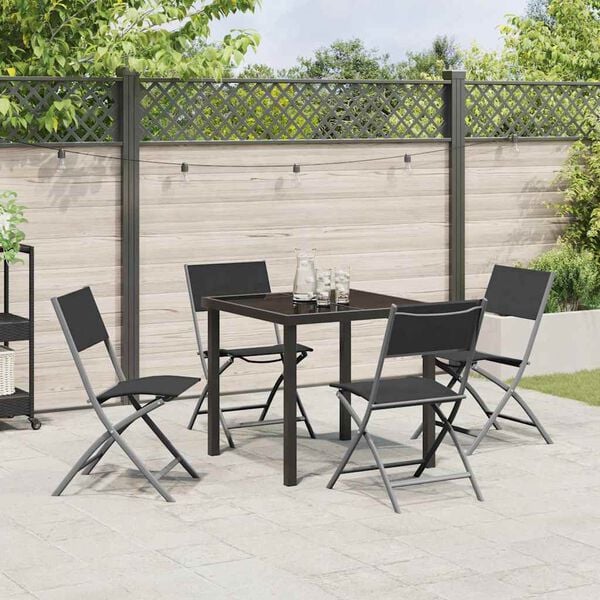 vidaXL Garten Essgruppe 5 pcs Schwarz Pulverbeschichteter Stahl
