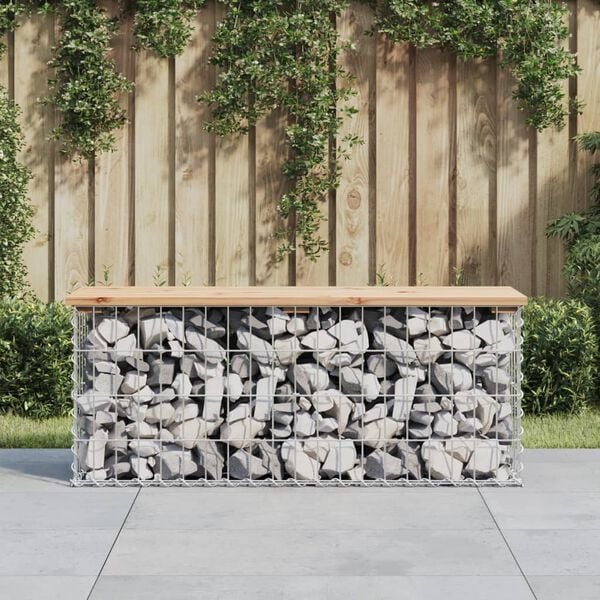 vidaXL Gartenbank aus Gabionen 103x31,5x42 cm Massivholz Kiefer
