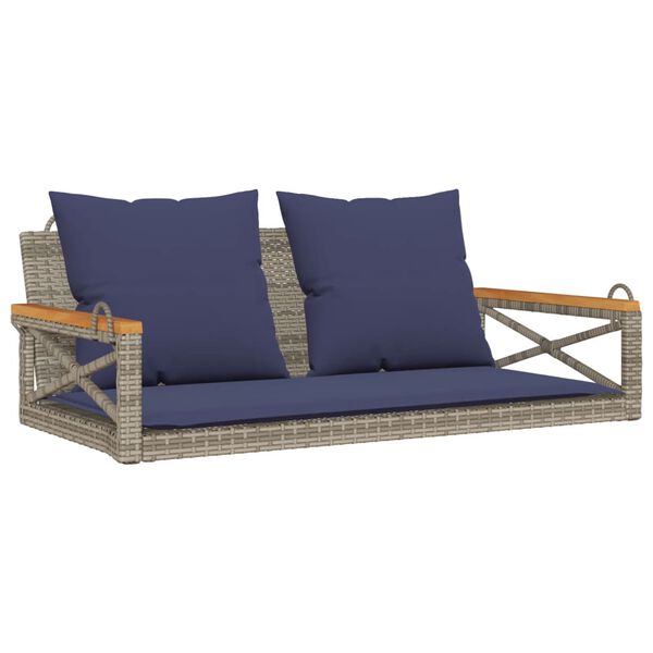 vidaXL H&auml;ngebank mit Kissen Grau 109x62x40 cm Poly Rattan