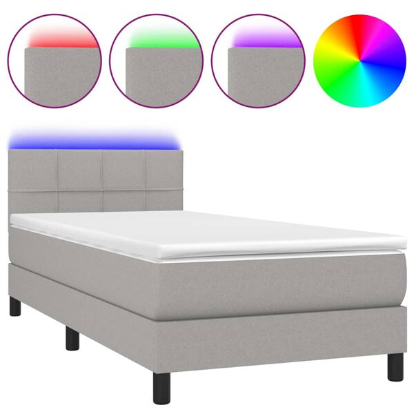 vidaXL Boxspringbett mit Matratze & LED Hellgrau 100x200 cm Stoff