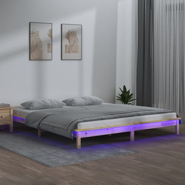 vidaXL Massivholzbett mit LEDs 140x190 cm