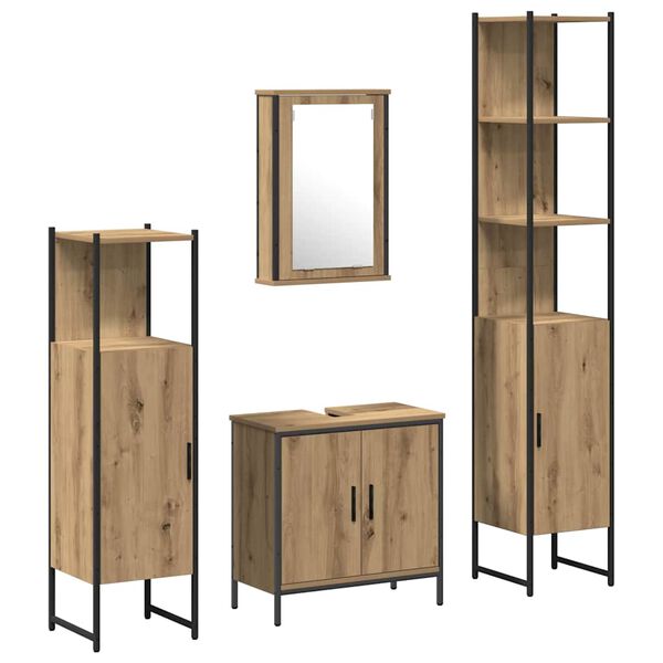 vidaXL Badezimmerm&ouml;bel-Set mit Regal mit T&uuml;r 4 pcs Braun Holzwerkstoff