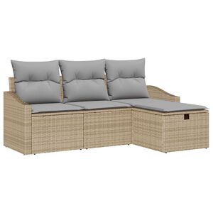 vidaXL Sofa Set mit Kissen mit Speicher 4 pcs Beige Poly-Rattan