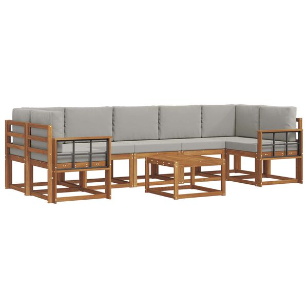 vidaXL Outdoor-Sofagarnitur mit Kissen 8 pcs Nat&uuml;rlich und Hellgrau