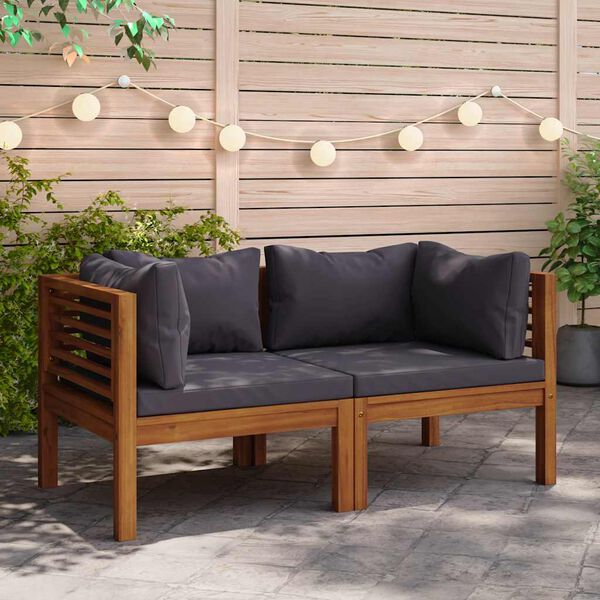 vidaXL Ecksofas 2 Stk. mit Dunkelgrauen Kissen Massivholz Teak