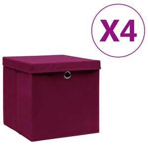 vidaXL Aufbewahrungsboxen mit Deckeln 4 Stk. 28x28x28 cm Dunkelrot