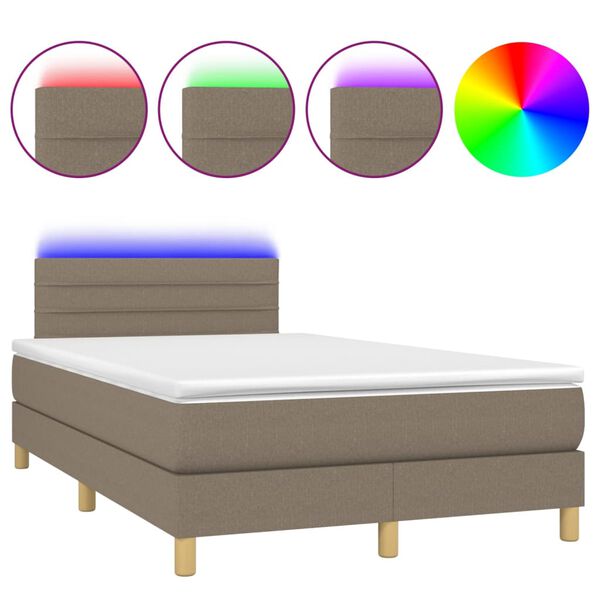 vidaXL Boxspringbett mit Matratze & LED Taupe 120x200 cm Stoff