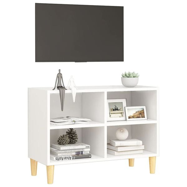 vidaXL TV-Schrank mit Massivholz-Beinen Weiß 69,5x30x50 cm