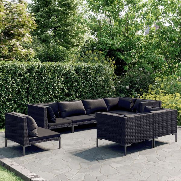 vidaXL 8-tlg. Garten-Lounge-Set mit Kissen Poly Rattan Dunkelgrau