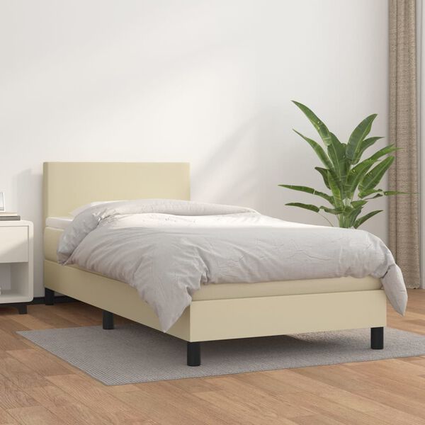 vidaXL Boxspringbett mit Matratze Creme 90x200 cm Kunstleder