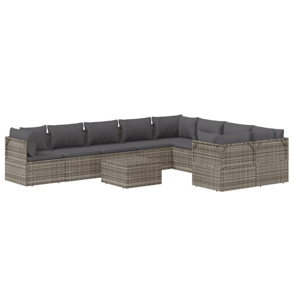 vidaXL 10-tlg. Garten-Lounge-Set mit Kissen Grau Poly Rattan