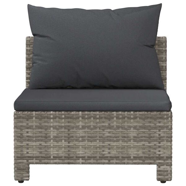 vidaXL Garten-Mittelsofa mit Kissen Grau Poly Rattan