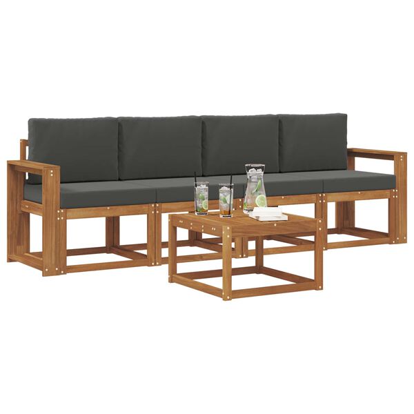 vidaXL Outdoor-Sofagarnitur mit Kissen 5 pcs Natur und Anthrazit