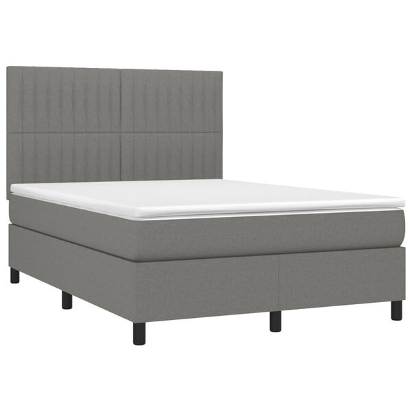 vidaXL Boxspringbett mit Matratze & LED Dunkelgrau 140x190 cm Stoff