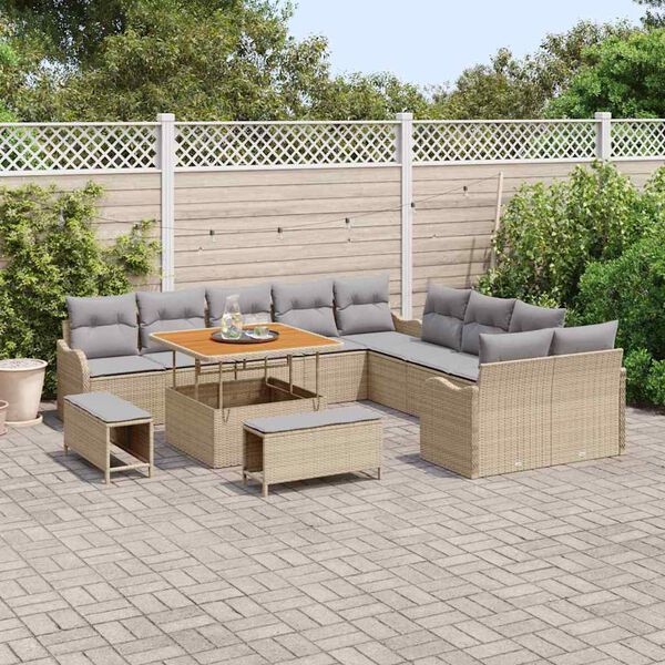 vidaXL Garten-Sofa-Set mit Kissen mit Kissen 13 pcs Beige und Hellgrau