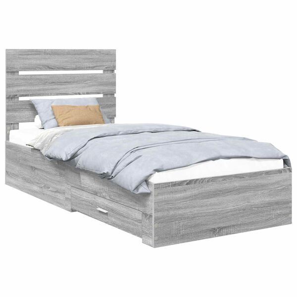 vidaXL Bettrahmen Graue Sonoma und Silber 75 x 190 cm Holzwerkstoff