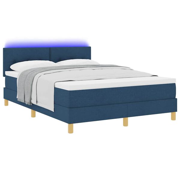 vidaXL LED Boxspringbett mit Matratze mit LED Blau 140 x 190 cm Stoff