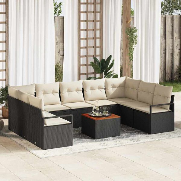vidaXL Gartensofa-set 10 pcs Schwarz und Creme Poly-Rattan