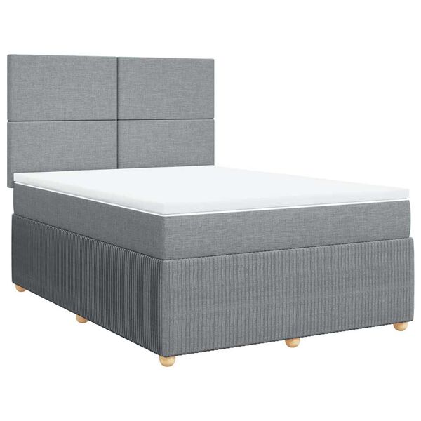 vidaXL Boxspringbett mit Matratze Hellgrau 160x200 cm Stoff
