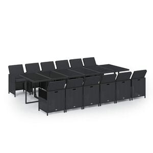 vidaXL 13-tlg. Garten-Essgruppe mit Kissen Poly Rattan Schwarz