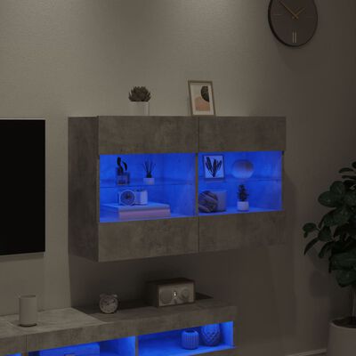 vidaXL TV-Wandschrank mit LED-Leuchten Betongrau 98,5x30x60,5 cm
